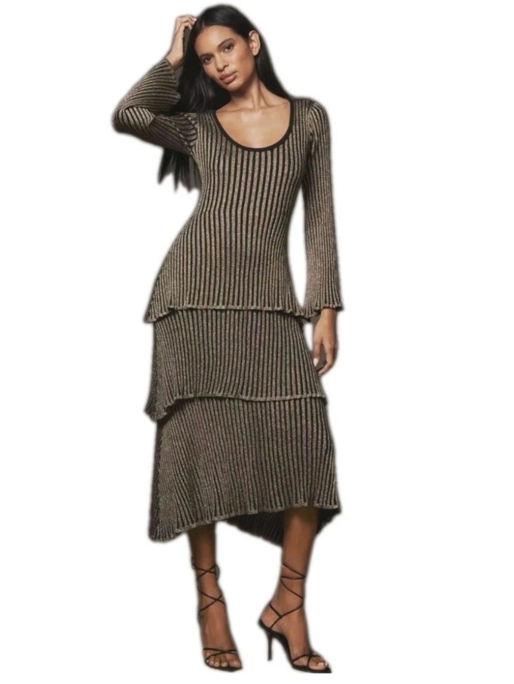 Anthropologie Siempre Multi Tiered  Shimmer Knit Fabrication Mididress Size: XS